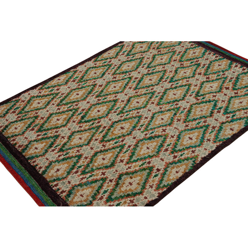 Moroccan Hand Knotted Geometric Area Rug, Rectangle 6' x 9'