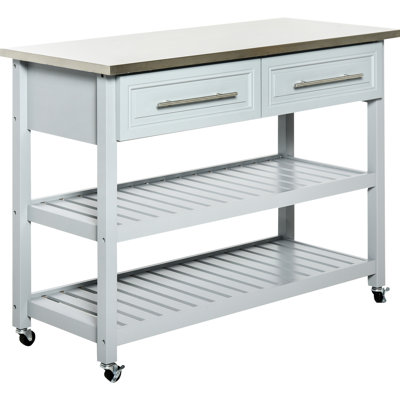 Kitchen Island, Stainless Steel Top, 2 Shelves, Drawers, Gray, Rustic Design For Homes Island With Surface, Open Storage Solution