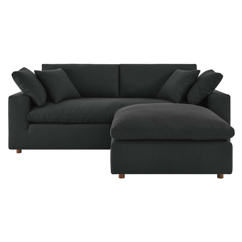 Modway Commix Down Filled Overstuffed Sectional Sofa and Ottoman Set, Black 