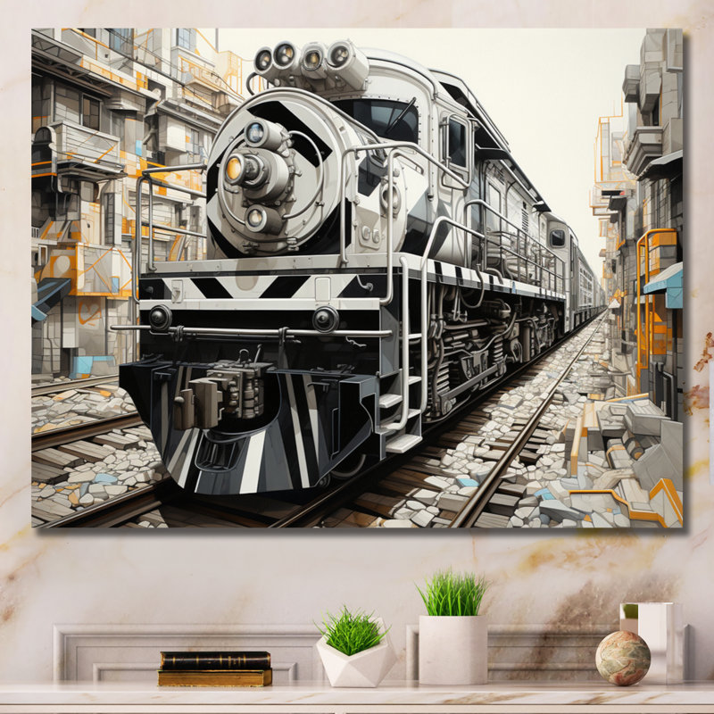 «Gray Train», impression géométrique sur toile, H 30 po x l 40 po x P 1,5 po, Toile tendue