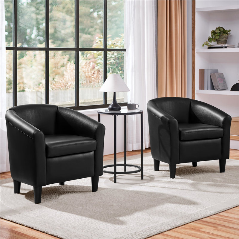 Fauteuil tonneau en similicuir, fauteuil club moderne, Noir