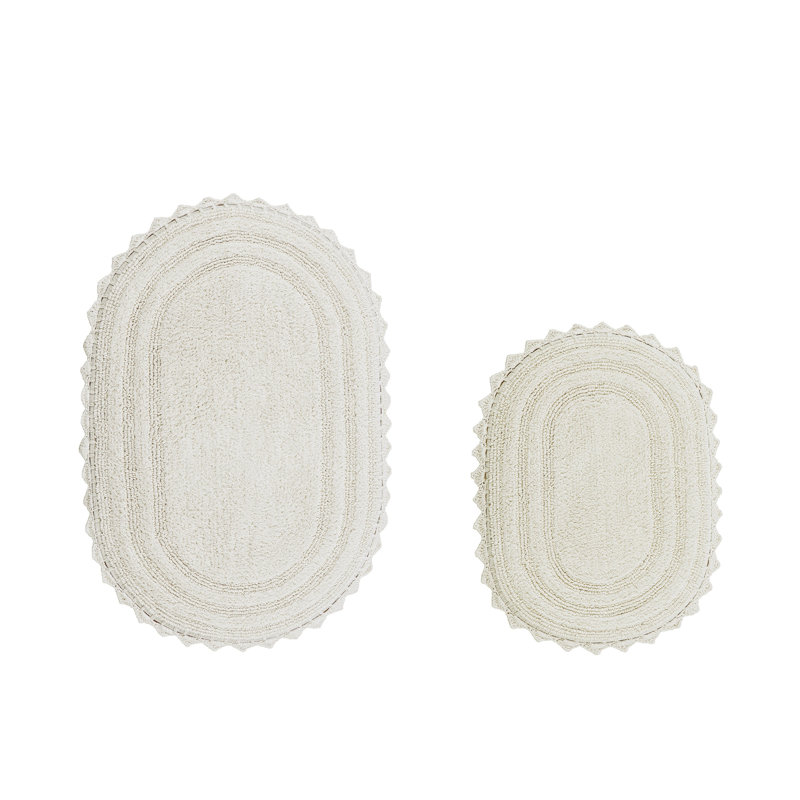 Janneli 100% Cotton Tufted 2 Piece Bathroom Rug Set, Reversible, Super Absorbent & Extra Soft Machine Washable Bath Rug