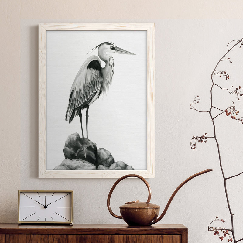 Shoreline Heron en toile de qualité supérieure - Prêt à accrocher, H 38 po x l 28 po x P 1 po, Blanc