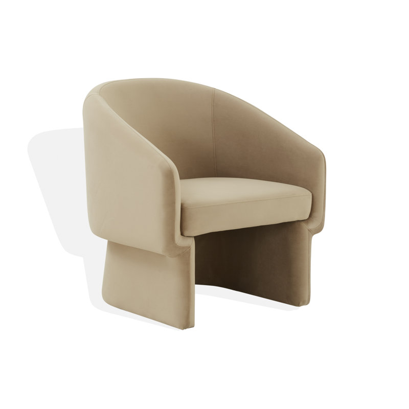 Mia Upholstered Wide Barrel Chair, Light Brown Velvet