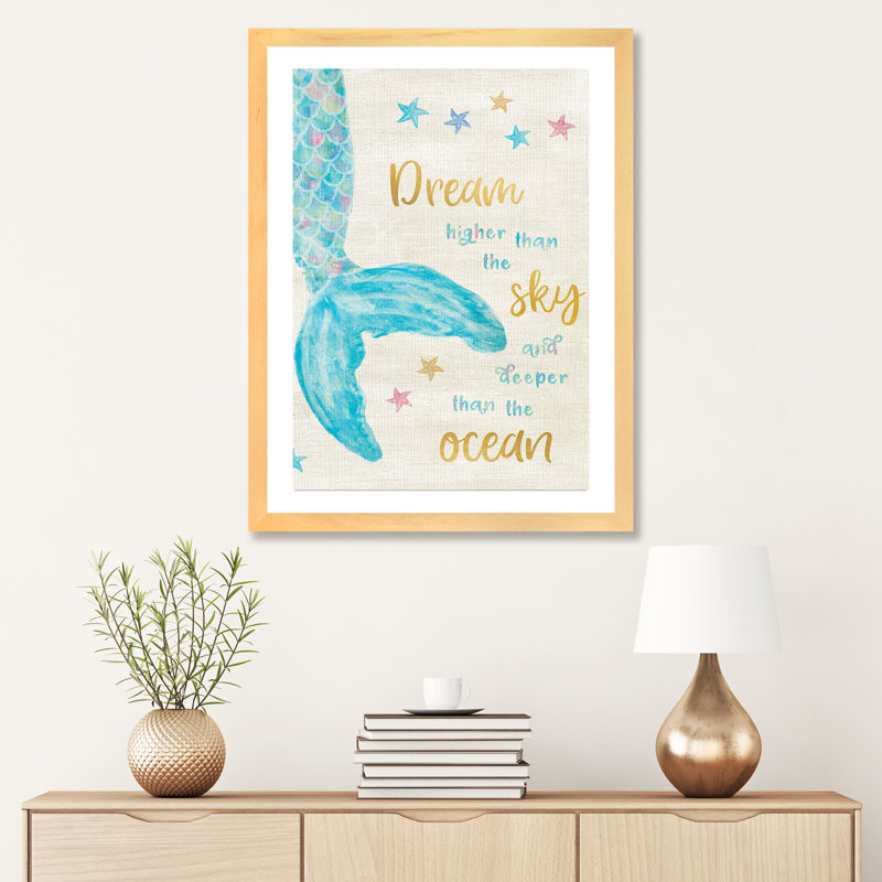 Art de rêve sirène, H 32 po x l 24 po x P 1 po, Papier encadré naturel