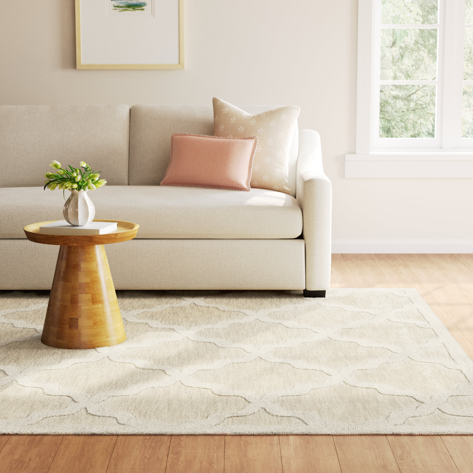 Romina Beige Handmade Wool Geometric Rug, Rectangle 6' x 9'