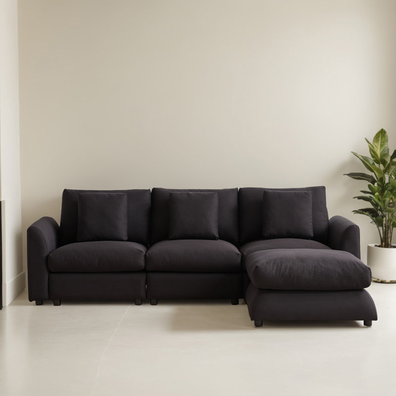 Canapé-lit modulaire 4 pièces pour salon, Polyester noir