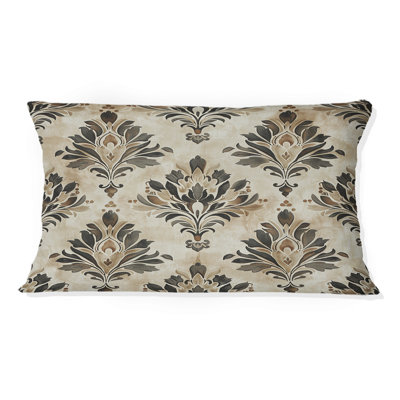 Brown Grey Damask Glamour I - Transitional Lumbar Pillow