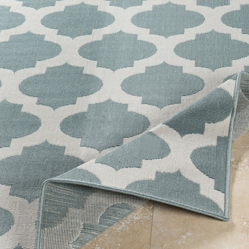 Tapis turquoise / blanc Aliaa, Rectangle 2 pi 3 po x 4 pi 6 po