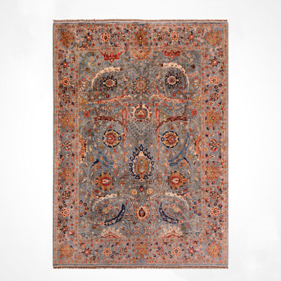 Original Hand Knotted Mamluk Pattern Gray Wool and Cotton Rug