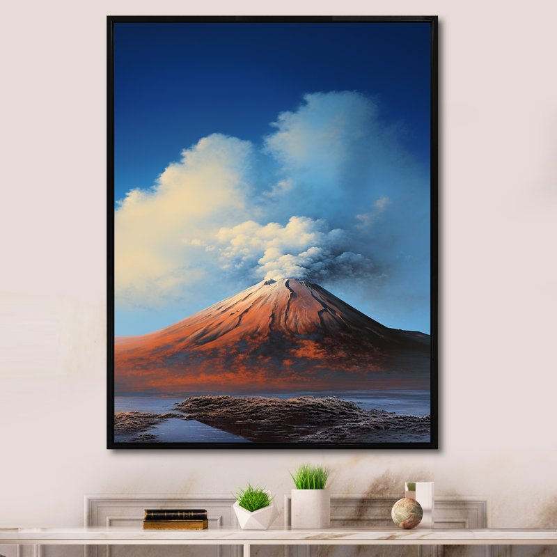 Volcan, volcan, rêverie sur toile, Cadre flottant noir, H 40 po x l 30 po x P 1,5 po
