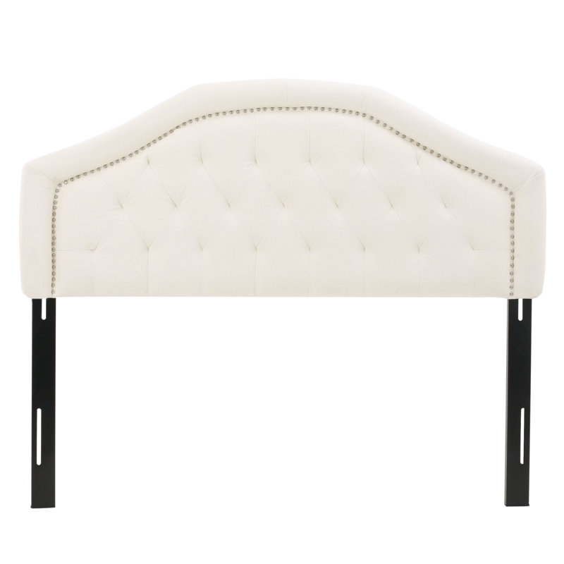 Tufted Upholstered Headboard Queen Size, Solid Wood Head Board With Durable Metal Legs, Adjustable Height Queen Headboard With Nailhead Trim In Bedroom