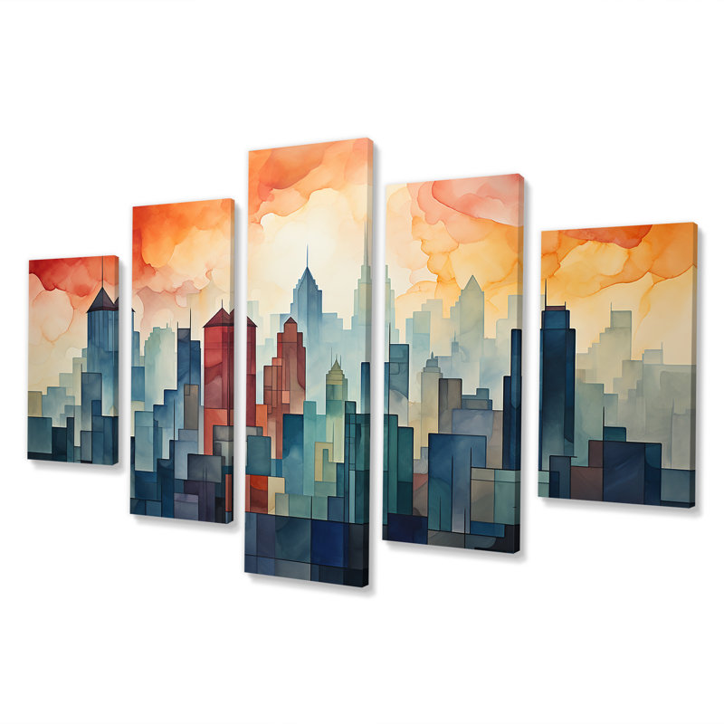 Aquarelle sur toile multicolore New York City II
