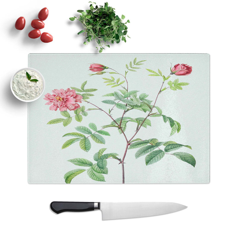 Tempered Glass Rose Chopping Board, 28.5 cm W x 20 cm L