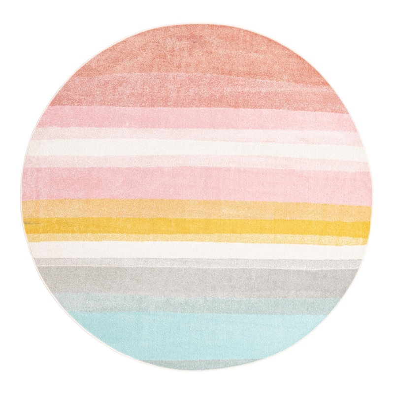 Striped Machine Woven Polypropylene Plastic Rug, Round 7'10"