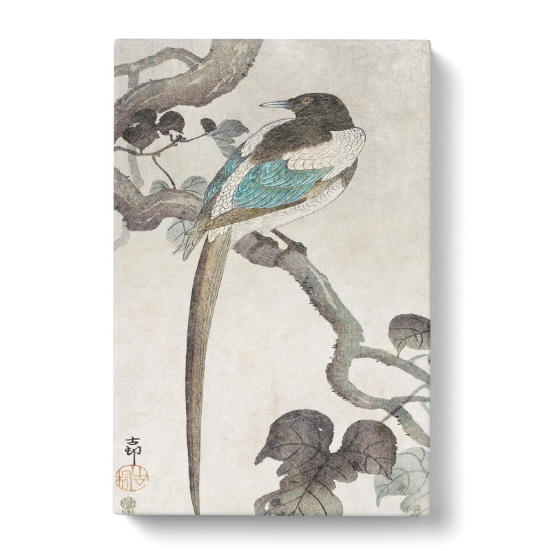 Magpie On A Tree Branch by Ohara Koson - Wrapped Canvas Print, 60cm H x 40cm W x 3cm D