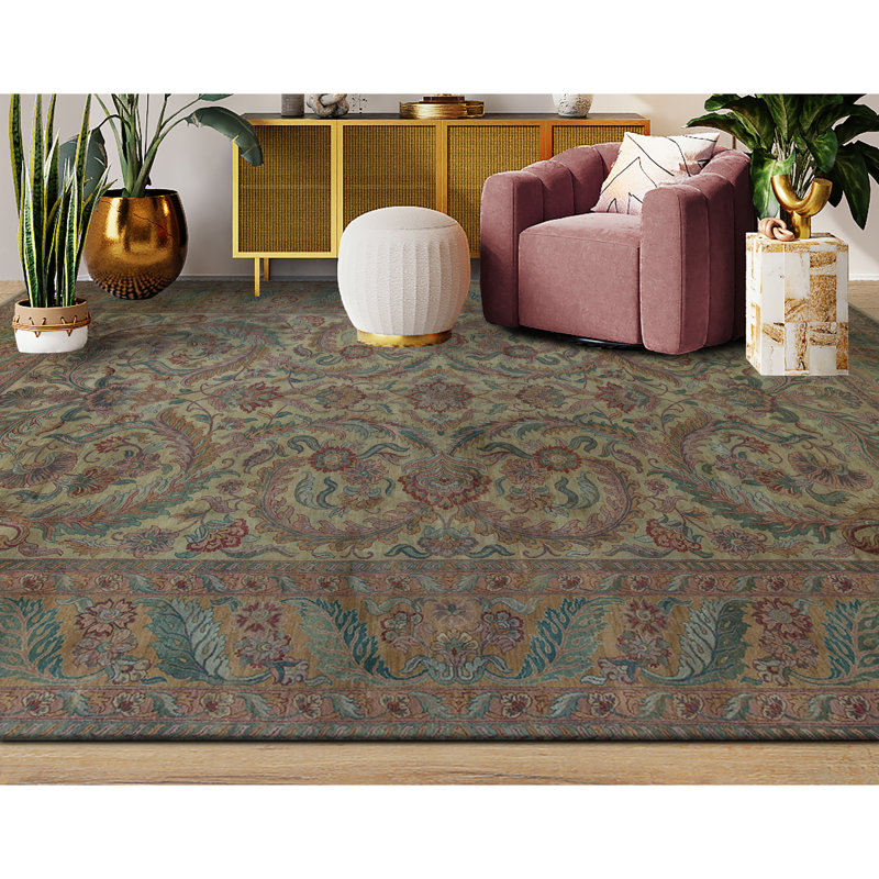 Tapis crème et doré noué à la main de haute qualité