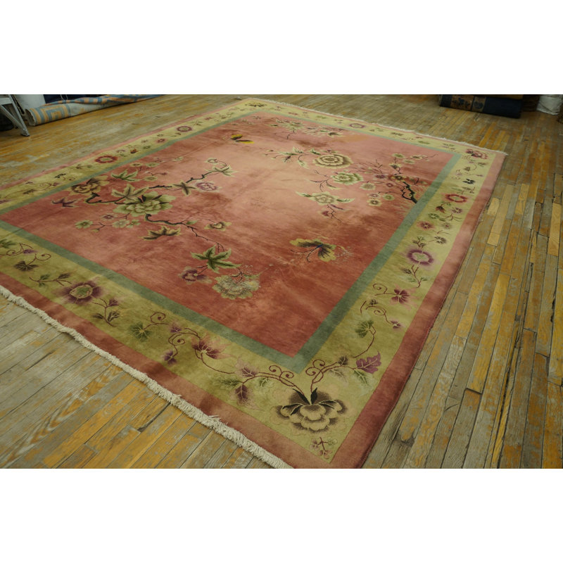 Tapis rose antique en laine Art déco