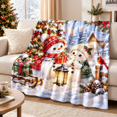 Couverture douillette bonhomme de neige de Noël, jeté en peluche festif à motif hivernal pour canapé, fauteuil, chambre, salon, décoration intérieure