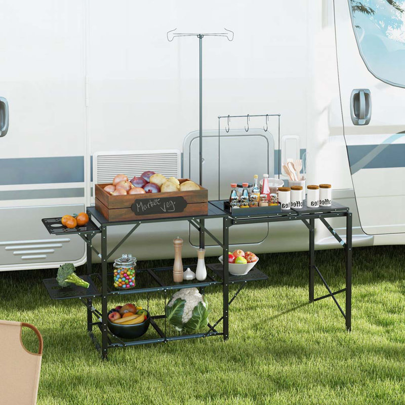 Table de cuisine de patio pliante avec support de lanterne réglable