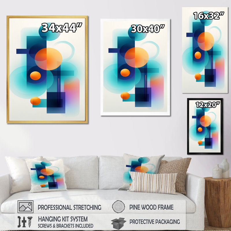 «Independence of Curiosity Retro Circular I», reproduction, H 44 po x l 34 po x P 1,5 po, Cadre flottant blanc