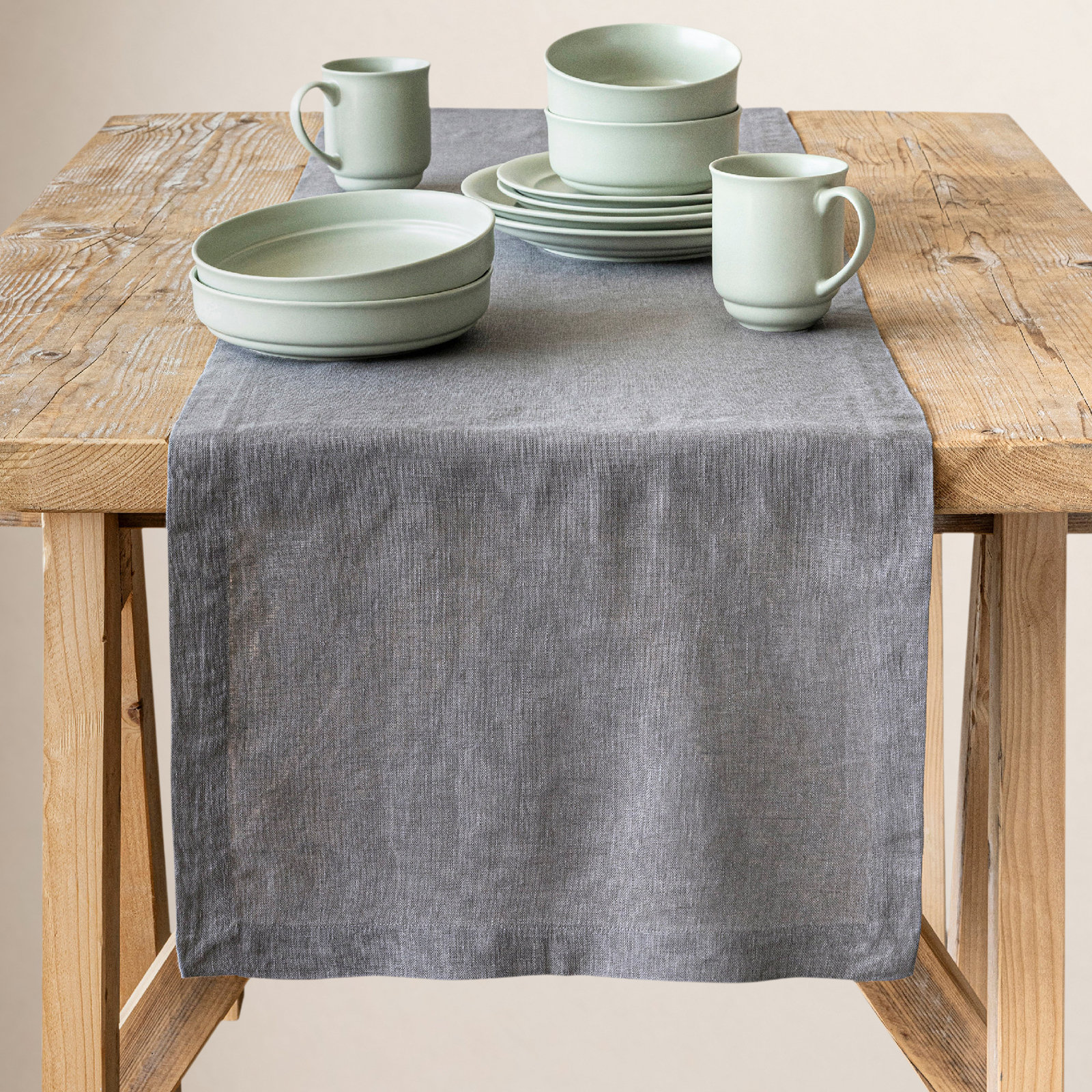 100% Linen Table Runner, 18" W x 90" L, Gray