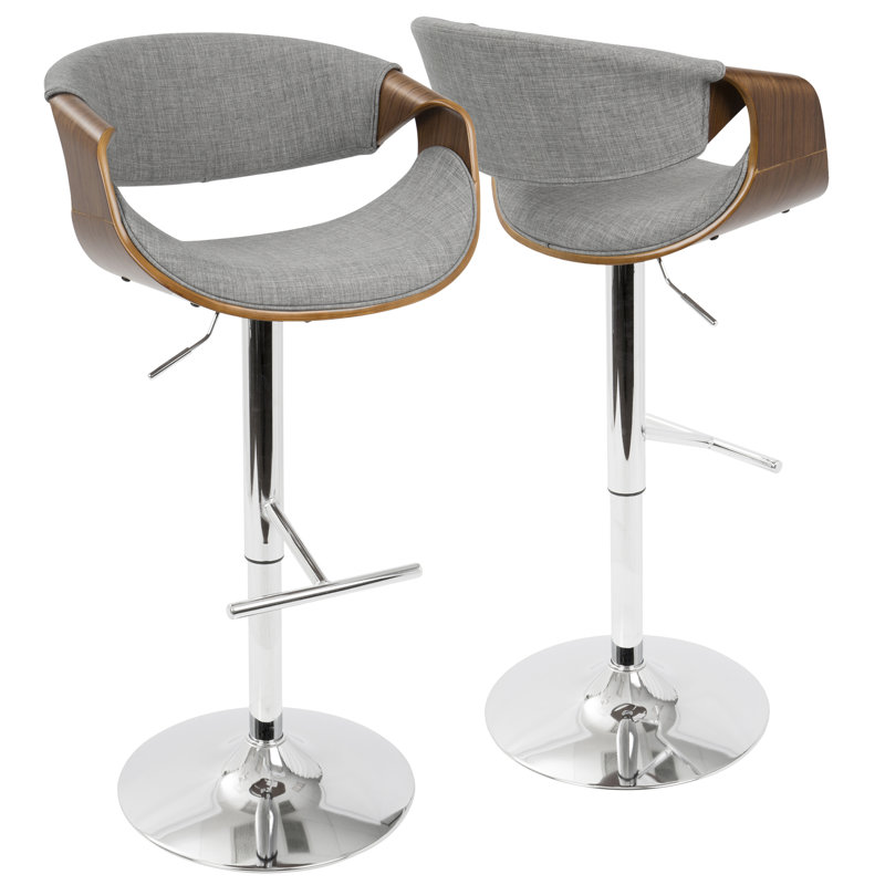 Tabouret de bar réglable Mid-Century moderne avec pivot en noyer et gris clair - ensemble de 2, Gris clair