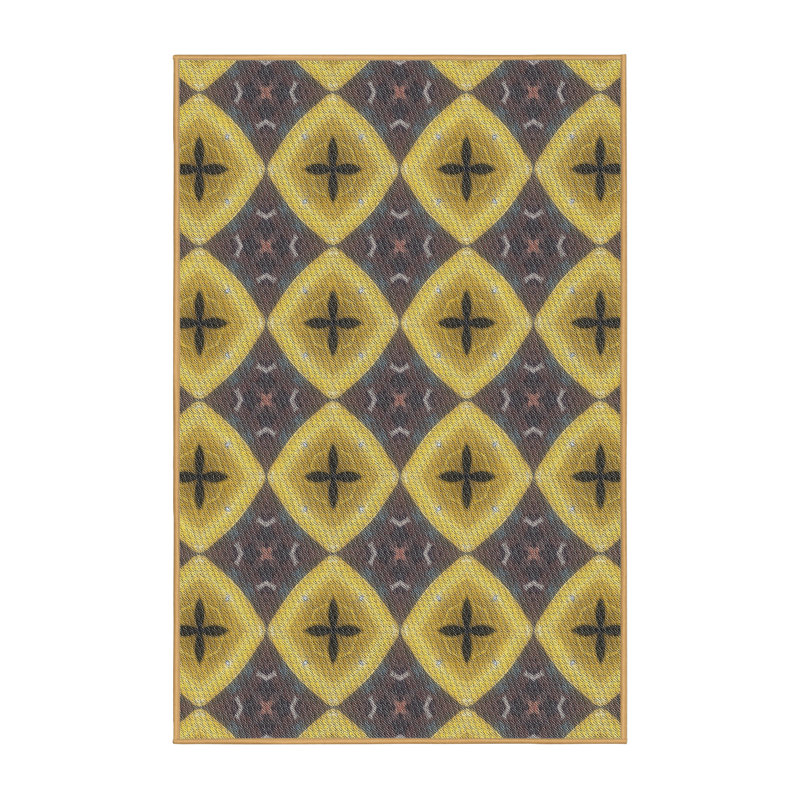 Tapis jaune/brun/gris à motifs Horasan, Rectangle 3 pi x 5 pi