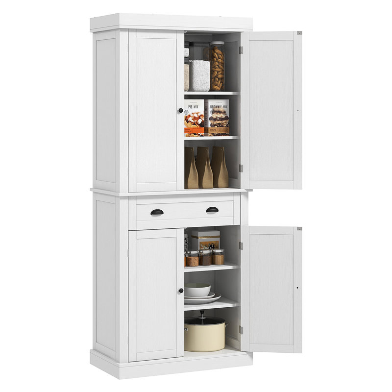 Armoire de cuisine autoportante traditionnelle 72,5 "avec tiroir et portes magnétiques HOMcom, unité de rangement en panneau de particules blanc