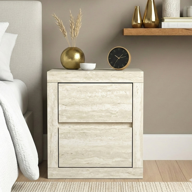 Brannick 20.3" Tall 2 - Drawer Nightstand, Beige
