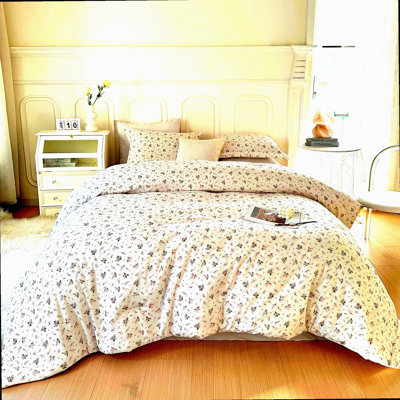 Pink Blossom Boho Queen Comforter Set - Soft Washed Microfiber Bedding with Vintage Botanical Design - Includes 1 Comforter and 2 Pillowcases