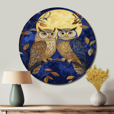Chouettes sous la lune - grand hibou, art mural en métal