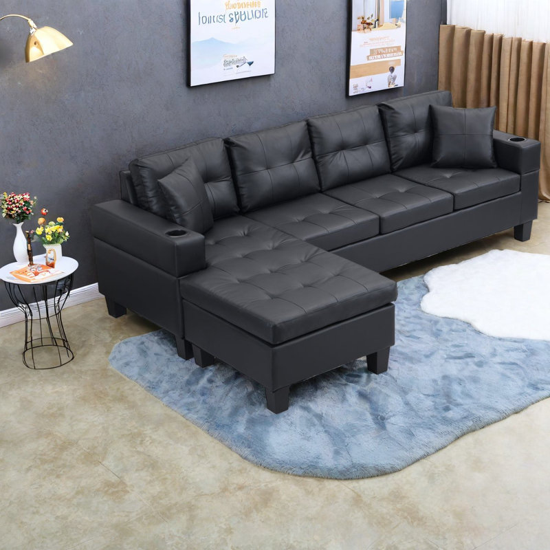 Canapés modulaires confortables noirs modernes, cuir d'unité centrale avec méridienne multifonctionnelle pour le salon