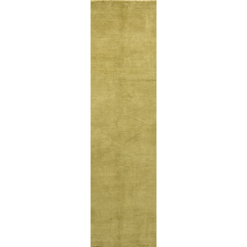 Hand Knotted Area Rug in Olive Green, Runner 2'6" x 12', Gold