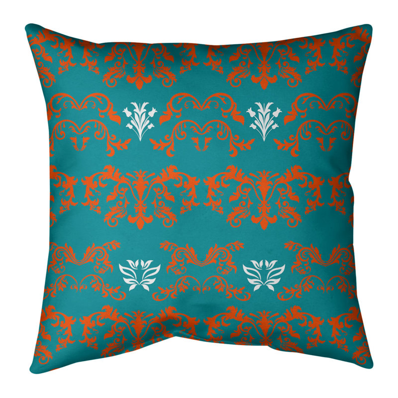 Housse de coussin Miami Football Baroque, 20 po X 20 po, Croisé en coton, Vert / orange / blanc
