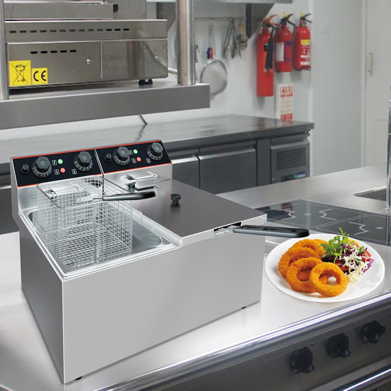 Commercial Deep Fryer with Basket,  Stainless Steel Electric Countertop Fryer with Tanks and Temperature Control for Restaurant and Home Use