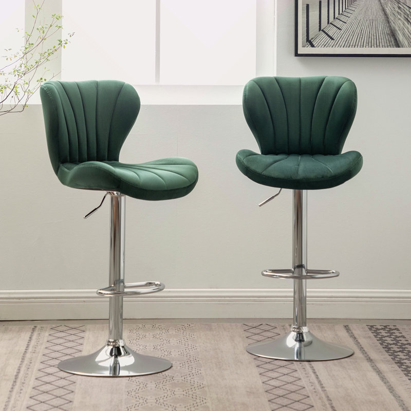 Tabourets de bar pivotants rembourrés réglables, ensemble de 2, Vert