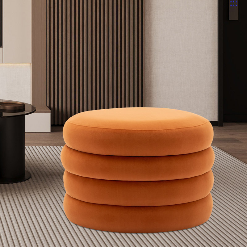 Repose-pieds rond Hasset, repose-pieds rond doux, repose-pieds, Mélange de polyester orange