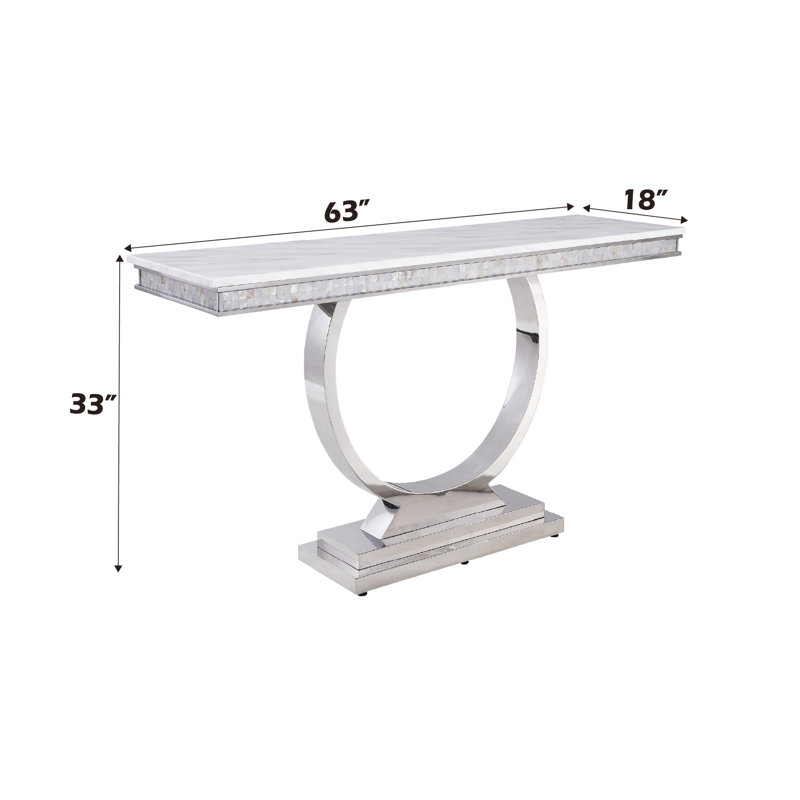 Table sophistiquée en faux marbre blanc avec motif en miroir argenté imprimé