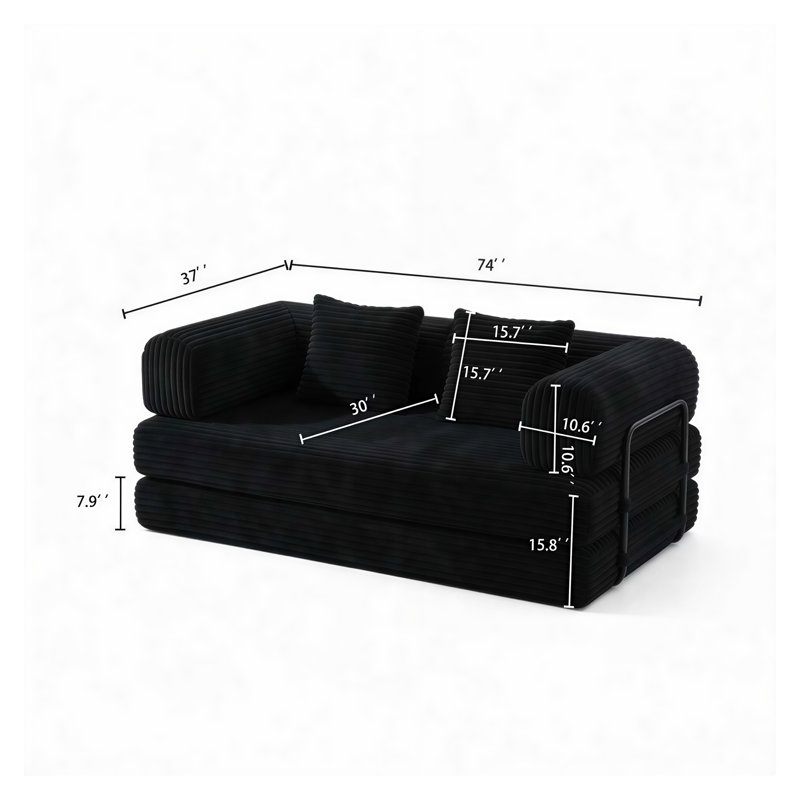 Canapé-lit modulaire convertible modulaire avec support de dossier coussiné - Aucun assemblage requis