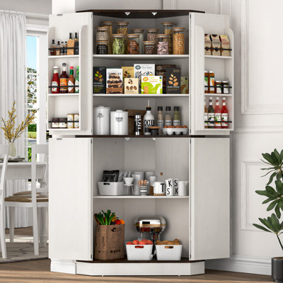 68" Kitchen Pantry Corner Storage Cabinet With Doors And Adjustable Shelve