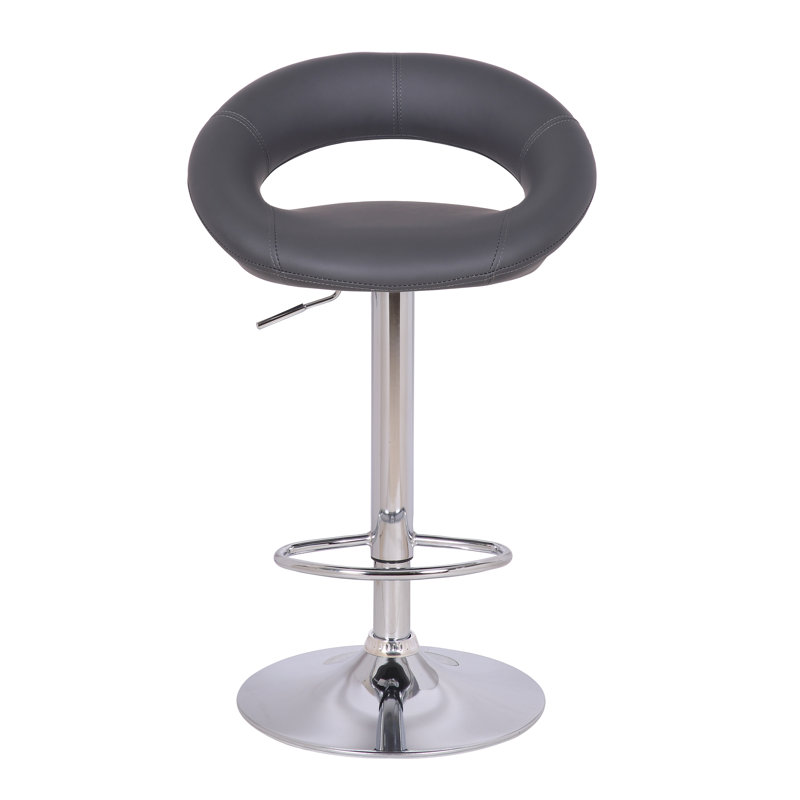 Basham Swivel Upholstered Adjustable Height Counter Stool with Metal Frame, Chrome, Charcoal