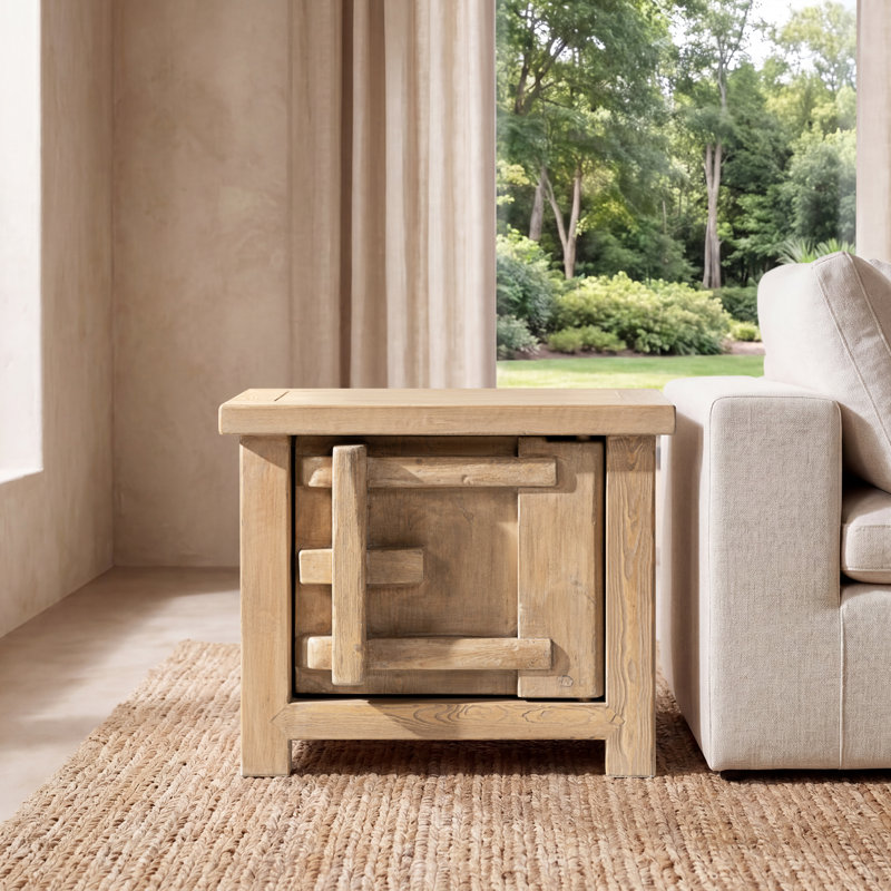 Table d'appoint gauche Sachin 28,5 po en pin massif recyclé, pin recyclé brun naturel, Left