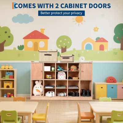 Hanging Coat Rack with 12 Cubbies, Hooks & Open Shelves for Toys, Shoes, Classroom Supplies, Wall-Mounted Organizer