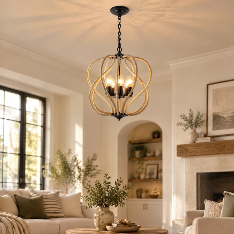  6-Light Natural Rope  Pendant Light