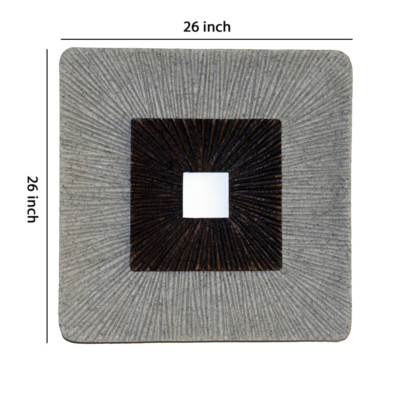 Décoration murale carrée en grès avec détails côtelés, grand, brun et beige, H 26 po x l 26 po x P 1 po, Brun
