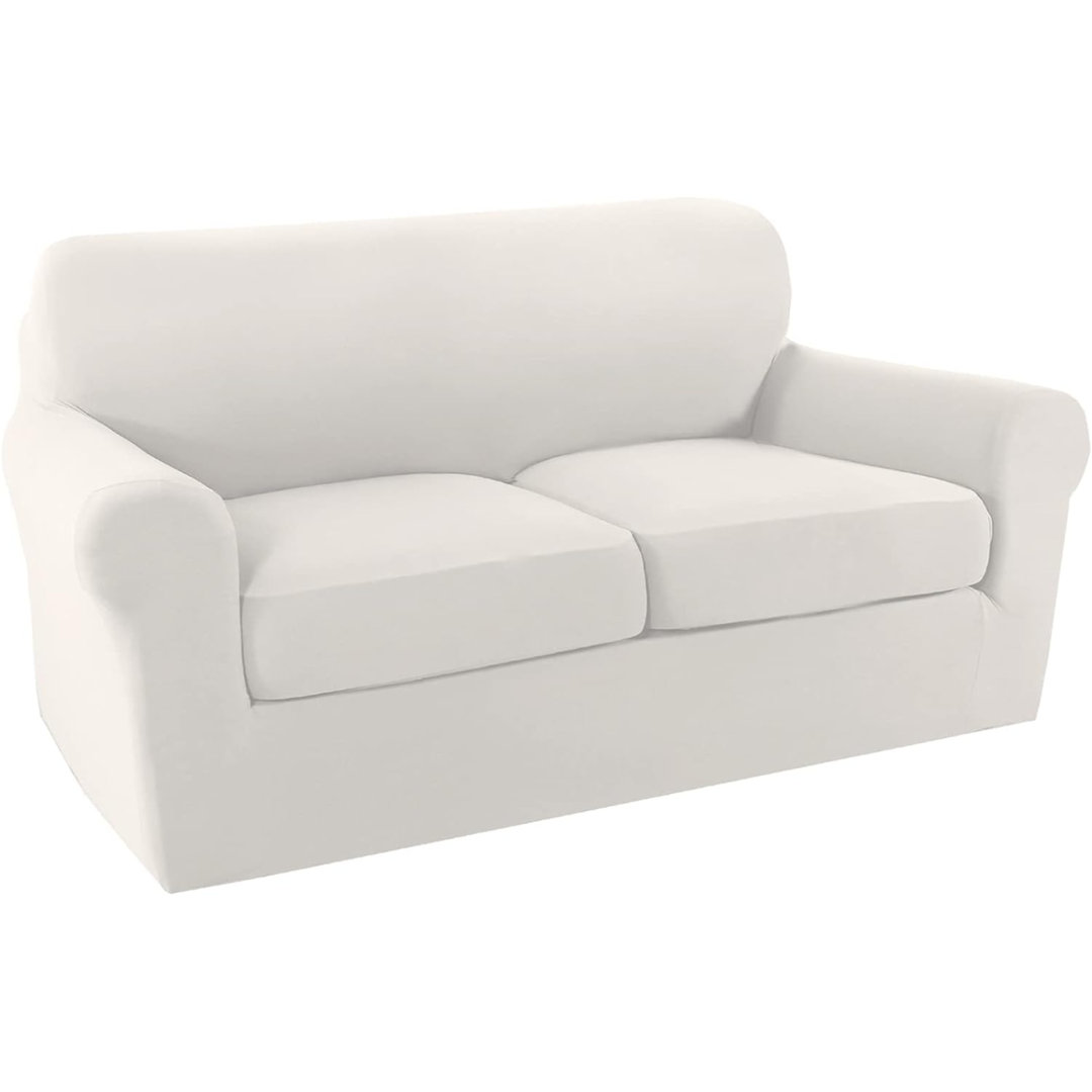Sofa Slipcovers For 2 Seat Cushion Couch Elastic Loveseat Slipcover Protector Thick Fitted Loveseat Sofa Covers For Living Room Furniture Covers For Dogs Pets, Ivory Latitude Run®