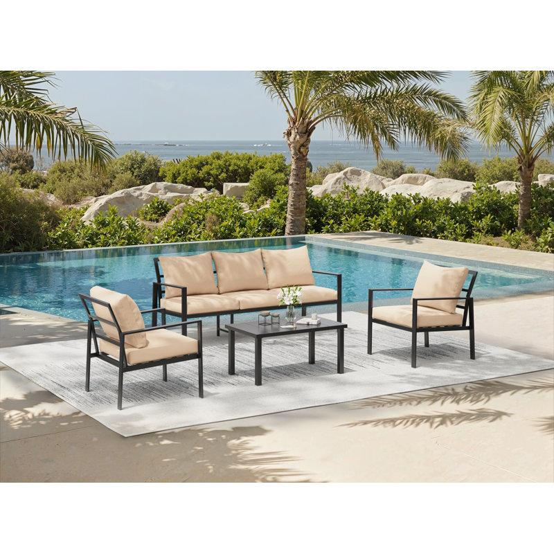 5 - Person Garden Lounge Set with Cushions, Beige