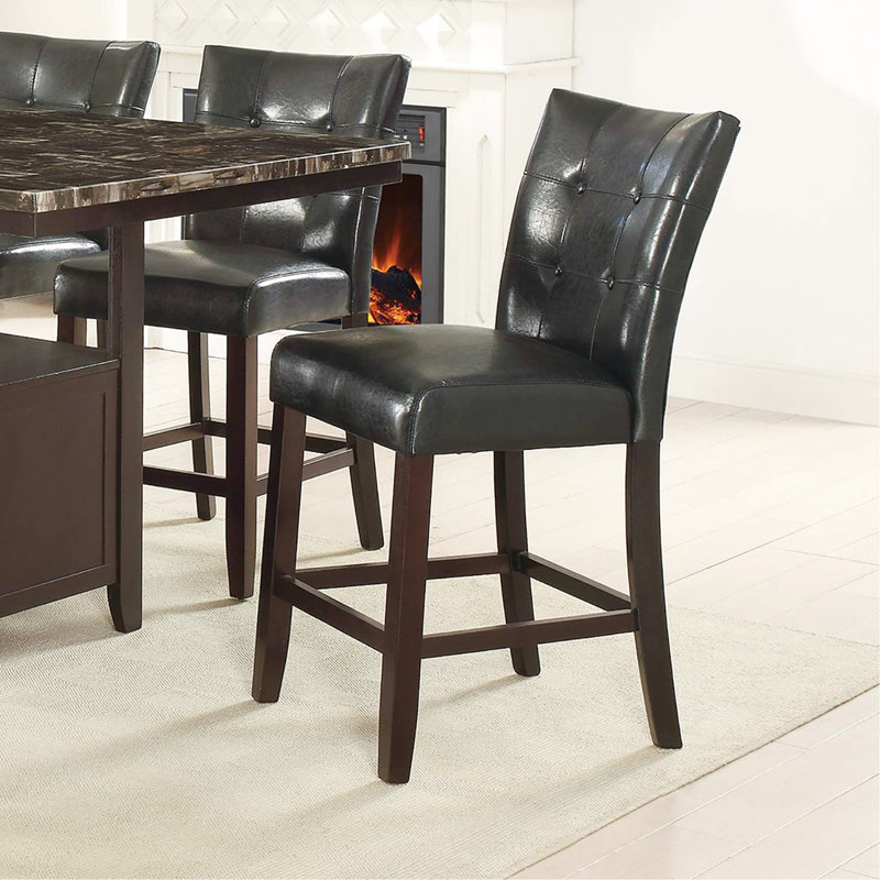 Chaises de salle à manger à hauteur de comptoir 2 pièces Kagan, similicuir noir avec assise, structure en bois, 2 chaises au look moderne, dossier, chaise à coussin souple