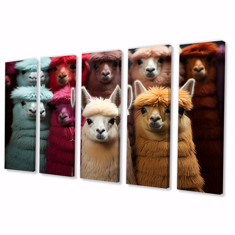 «Alpacas coloré festif et festif - Alpacas», ensemble de 5 décorations murales, H 28 po x l 60 po